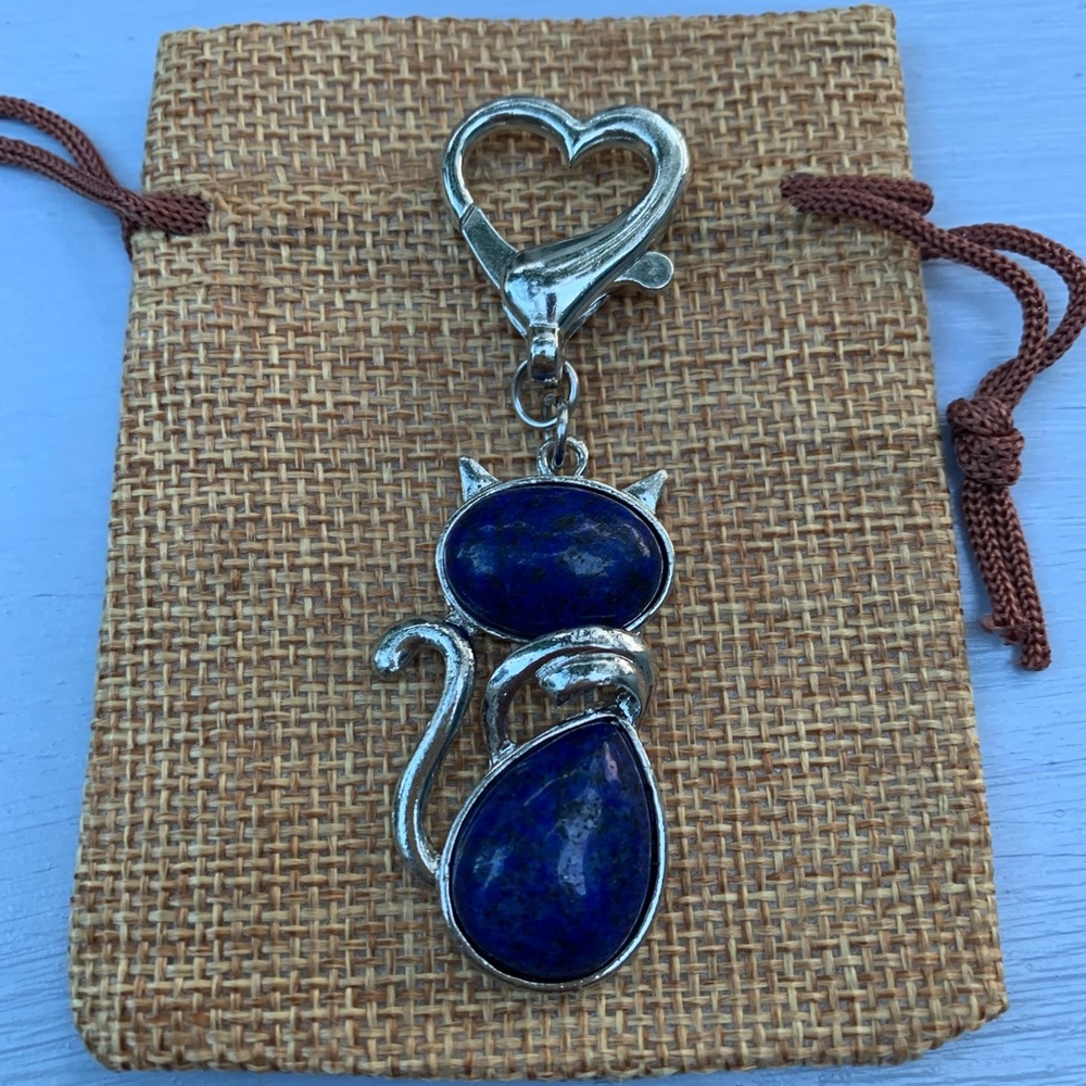 Lapis Lazuli Cat Keyring Charm Lapis Lazuli Cat Bag Charm Kitty Cat Bag Charm